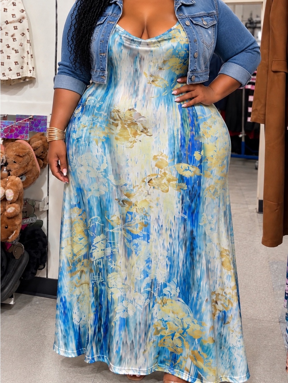 Blue and Gold Floral Maxi Dress 4X